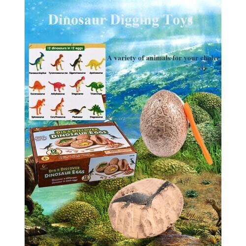 12 Pcs Kids Dinosaur Egg Toys DIY Dinosaur Egg Digging Toys Dinosaur Model Childrens Scientific Educational Toys