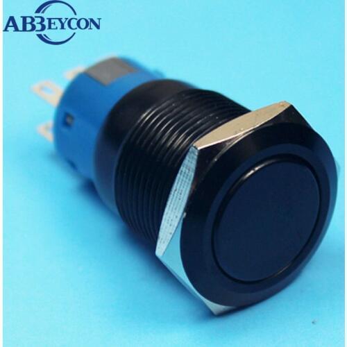 19139F 19mm illuninated flat 2NO2NC black metal button switch momentary function 12V ring led switch