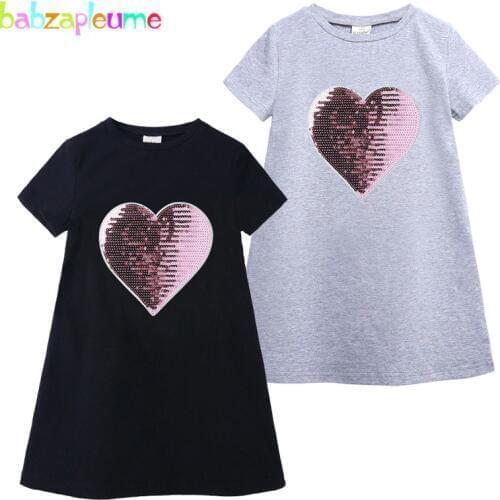 2-7Years 2019 Summer Kids Costume Little Dresses For Girls Princess Short Sleeve Heart Cotton Children Dress Baby Clothes BC1497
