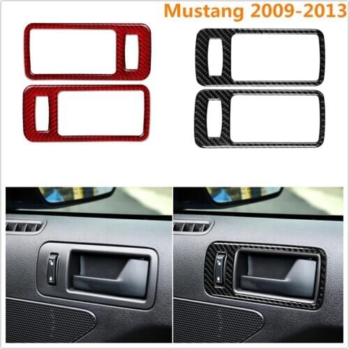 2PCS/Set Carbon Fiber Car Inner Door Handle Bowl Frame Cover Molding Trim Stickers For Ford Mustang 2009-2013 Auto Accessories