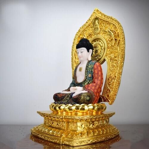 38CM Large gold buddha Southeast Asia Home store COMPANY TOP grade bless safe Good luck Sakyamuni buddha jade gilding God statue