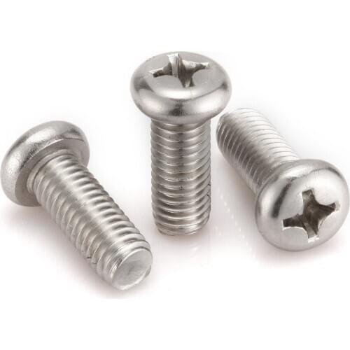 50pcs M6 Phillips Machine Screws 304 Stainless Steel Cross Recessed Round Head Screws M6*10mm~100mm