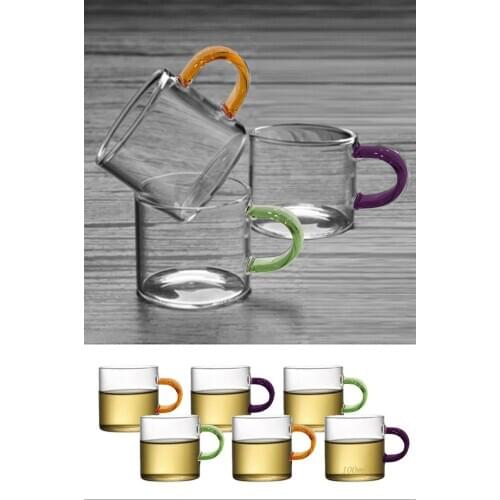 6 PCs 6 color 100cc colorful Handle Borosilicate Heat Resisting Mini Glass Coffee Cup Set