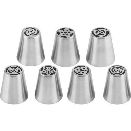 7Pcs Russian Stainless Steel Nozzles Cake Decorating Icing Piping Cream Nozzles Large Size Cake Decoration Mouth Tool Set