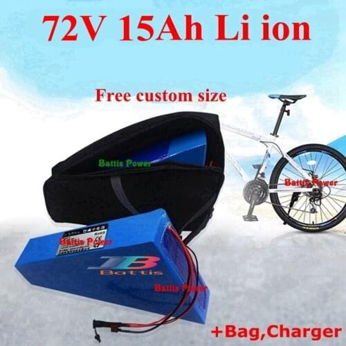 72V 15ah lithium ion Triangle battery 72V li ion 18650 BMS for 1500w 2000w Motorcyle scooter E bike bicycle + 2A Charger + bag