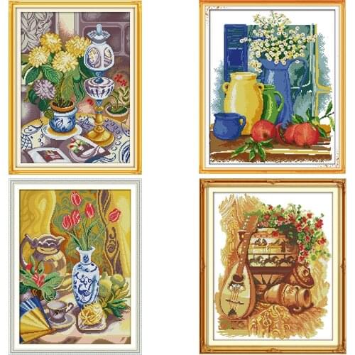 Embroidery Cross Stitch Kits Vase Kitchen Drawing Stamped 11CT 14CT Printed Thread Canvas Crafts Needlework Decor Counted Fabric