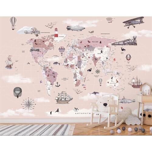Beibehang Customized Nordic hand-painted fashion interior decoration painting childrens map wallpaper wall papers home decor