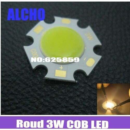 Free shipping 10pcs Roud 3W COB LED lamp light bulb 9V -11V Warm white color 3000K for DIY
