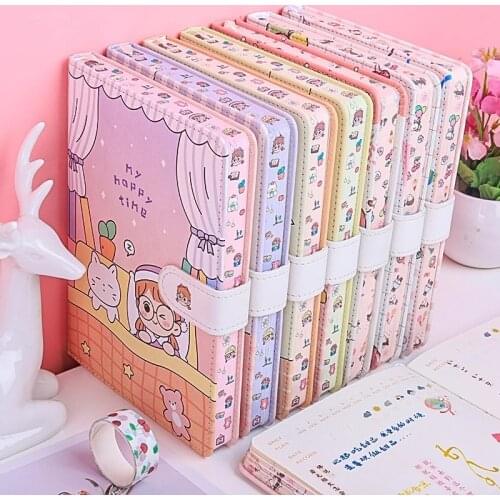 Kawaii Notebook Pu Cover Line/dot Page 224 Pages Diary Diy Planner Weekly Journal Sketchbook Hand Account School Supplies