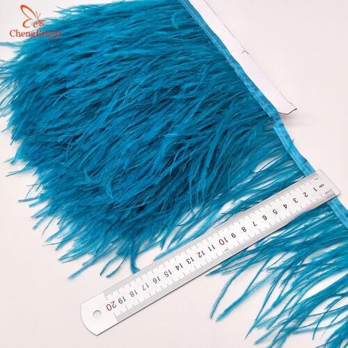 ChengBright Wholesale High Quality 10Yards Deep Blue Ostrich Feather Ribbon Ostrich Feathers Trim Fringe Clothing Decoration