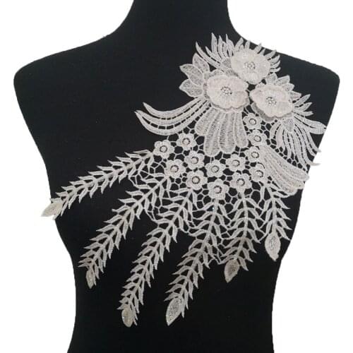 Black and white embroidery dress decoration sequins sewing applique fabric DIY craft supplies accessories 1 piece for sale