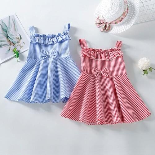 Kids Dress for Girls Summer Children Princess Dress Baby Plaid Cute Dress Kids Bowknot Sling Clothes Girl Dresses