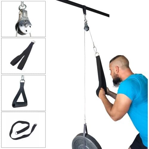 DIY Pulley Cable Machine Attachment System Length Adjustable Sets with Loading Pin Triceps Strap Home Gym Equipment Workout Acce