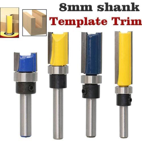 8mm 1/4" Shank Woodworking Router Bit For Wood Tungsten Carbide CNC Tool Straight Trimming Milling Cutter With Bearing