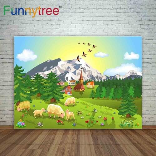 Funnytree photography backdrops rustic mountain landscape Flock Cartoon kids photocall photography studio funds new