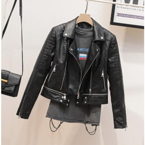 Faux Leather Jacket Women Detachable Hem 2021 Sping AutumnNew Short Locomotive Crocodile Skin Texture Biker Coat