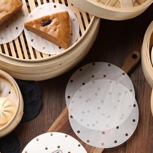 200 Pcs Steamed Pad 7/9 Inches Perforated Parchment Paper Sheets, Non-Stick Steaming Mat for Air Fryer Bamboo Steamer Baking