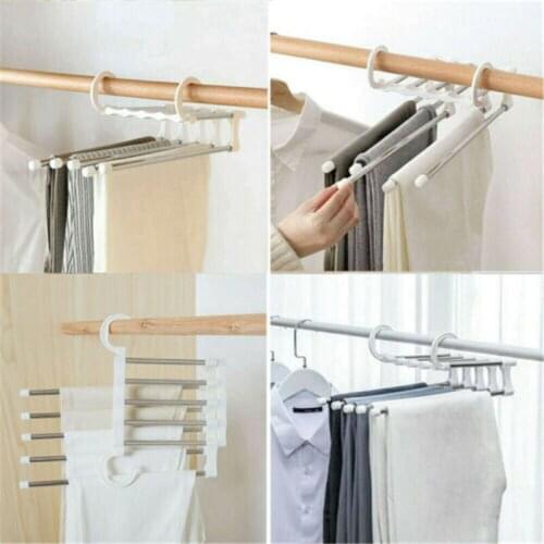Hot Sale Newest Fashion 5 in 1 Pant rack shelves Stainless Steel Clothes Hangers Multi-functional Wardrobe Magic Hanger