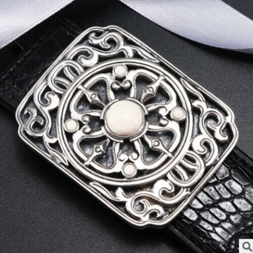 LINSHE belt male Genuine leather 925 sterling silver jade real thing business men belt fashion tide crocodile male