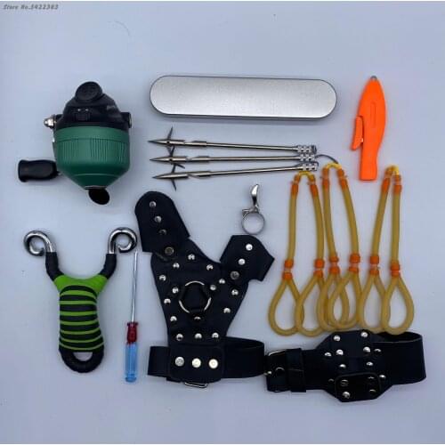 Powerful Fishing Set Slingshot Hunting Catapult Suit Outdoor Shooting Fishing Reel + Darts Protective Gloves Outdoor Tools