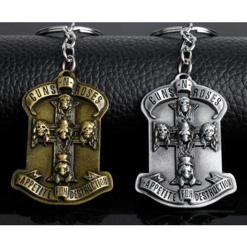 MQCHUN New Fashion 2 Colors Alloy GnR Seriers Keyring Guns N Roses Music Band Logo Keychain Car Keychain Jewelry Key Holder -50