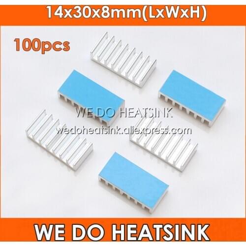 WE DO HEATSINK 100pcs 14x30x8mm Aluminum Heatsink IC CPU DIP Heatsinks With Thermally Conductive Adhesive Tape Applied