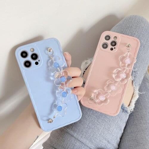 Lovely Clear Flower Chain Soft Rubber Shockproof Back Phone Case Cover Shell For iPhone 7 8 Plus 11 12 Pro Max XR XS Max Skin