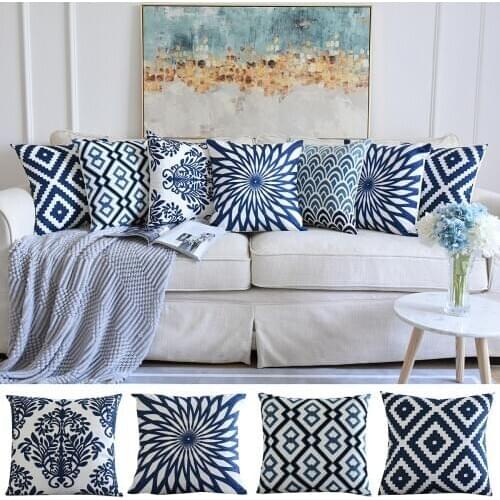 Vintage Cushion Cover Home Embroidered Sofa Waist Pad Lover Square Pillow Case Blue Cushion Cover Decorative Pillowcases