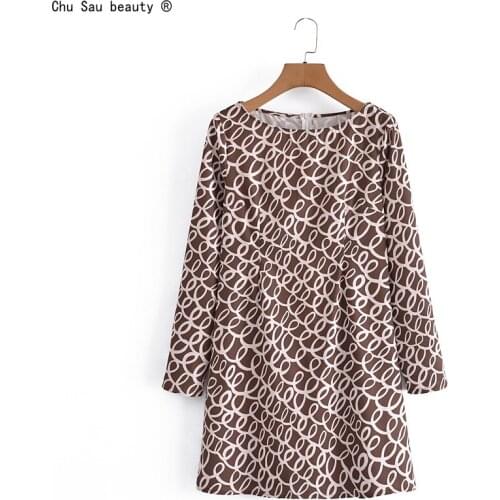 New Autumn 2021 Fashion Vintage O-Neck Long Sleeve Circle Print Slim Mini Dress Women Sexy Skinny Vestido Female Zipper Casual