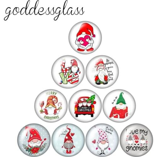 New Christmas Cute Santa Claus Gift 10pcs 12mm/18mm/20mm/25mm Round photo glass cabochon flat back Necklace Making findings