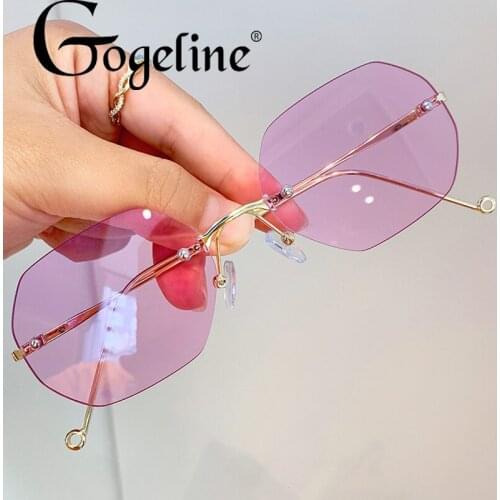 Fashion Rimless Sunglasses Women Brand Designer Irregular Shades Cutting Lens Ladies Metal UV400 Frameless Eyeglasses