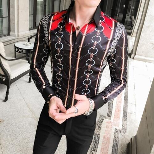 Fall 2019 Slim Long Sleeve Shirt Mens Social Blossom A236-9823-P55