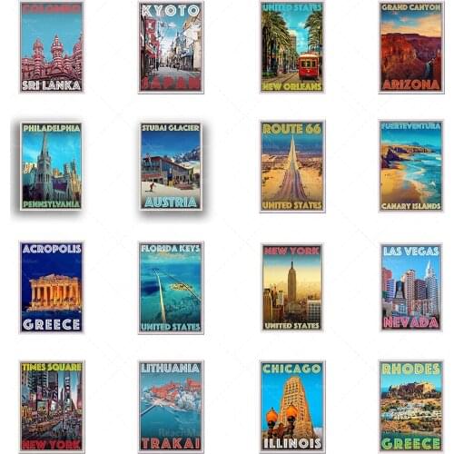 Retro World Travel City Minimalist Retro Travel Canvas Poster New Orleans Illinois Chicago Wall Decoration Poster Printing