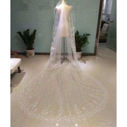 Luxury Shiny Beading Rhinestone Cathedral Length for Wedding White Ivory Long Bridal Veil with Comb