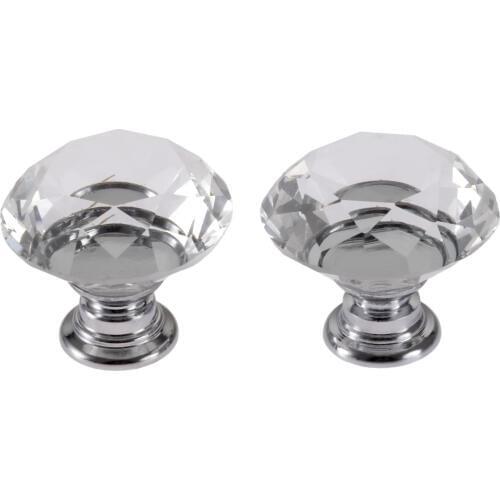 2pcs Crystal Diamond handle Glass Knob door cabinet pull 30mm furniture hardware Clear Purple Blue Yellow Pink Green Black