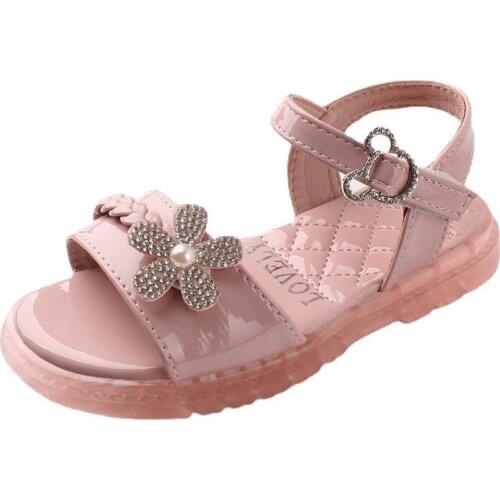 Girls Sandals 2021 Summer New Childrens Shoes Childrens Beach Shoes Girl Flats Princess Shoes Bright Diamond Butterfly Chic