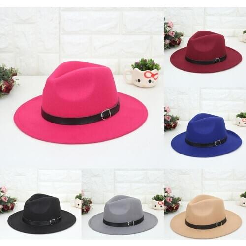 Womens Crushable Wool Fedoras Felt Outback Hat Panama Hat Wide Brim with Belt hats sombrero mujer fedora women hat chapeu