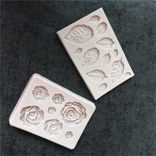 Silicone Molding Molds Designer DIY Mould Rose Green Leaf Simulation Silica Gel Flower Candle Mold