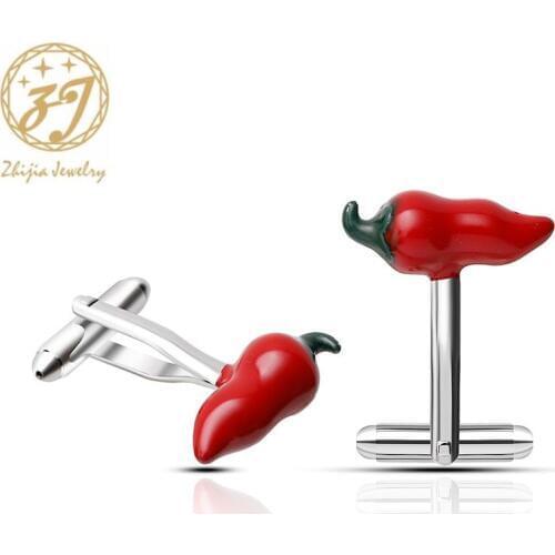 Zhijia new design style unique red chili men cufflinks cute gifts for boyfriend jewelry accessories