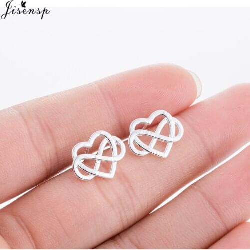 Jisensp Fashion Summer Sweet Bohemian Small Love Heart Earrings for Women Tiny 8 Infinity Stud Earrings boucle d'oreille femme