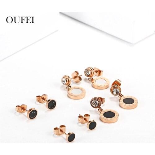 OUFEI Stainless Steel Jewelry Woman Rose Gold Shell Stud Earrings For Women Cute Earrings Fashion Accessories Mass Effect