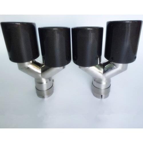 1 Pair Car Carbon Fiber Glossy Muffler Tip Y Shape Double Exit Exhaust Pipe Mufflers Nozzle Decoration Universal Stainless