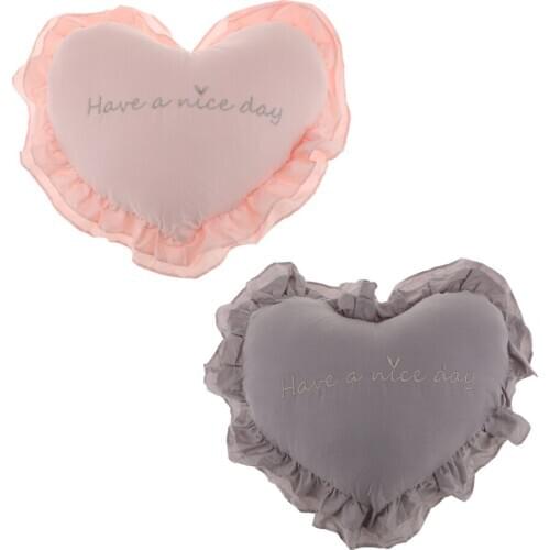 2Pcs 40x45cm Heart Shape Cotton Pillow Washable Seat Cushion Grey + Pink