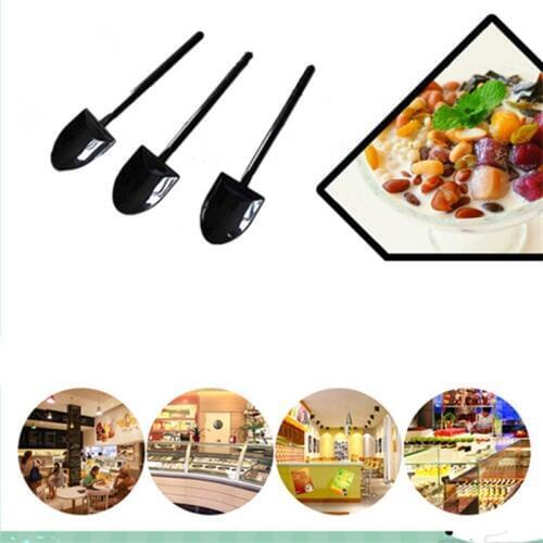 2000pcs/lot Disposable Potted Pure Black Ice Cream Scoop Shovel Small Potted Flower Pot Spoon