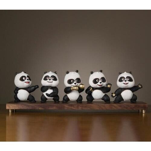 23.6in Chinese Art Deco Pure Brass Panda Balck White kung fu Animal sculpture set Decoration Home Furnishings Gift Statue