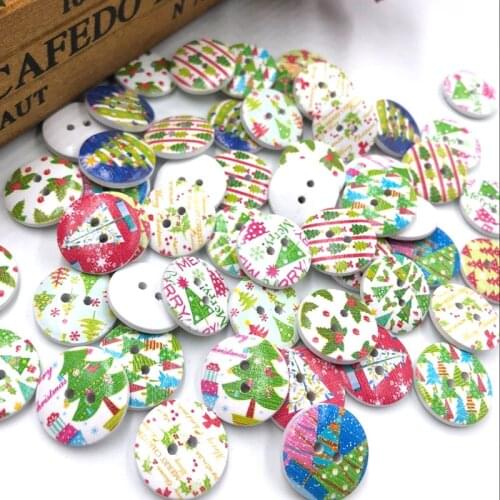 New 25/50pc Santa Christmas Wood Buttons Sewing 20 mm Mix Lots WB17