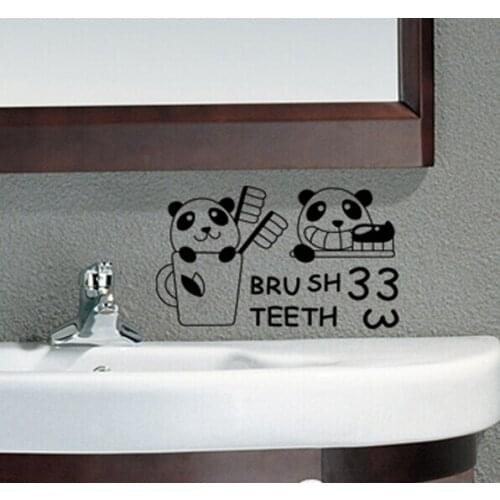5p Bear Removable Bathroom childrens rooms wall sticker wall decoration brush ones teeth mirror wall stickers +B