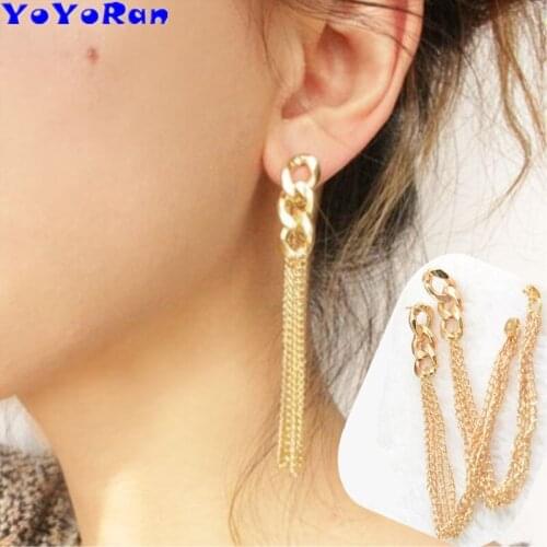 7Pair Gold link tassel drop earrings for woman punk metal long chain link earring jewelry gift rock street Hyperbole ear cuff