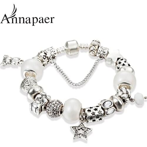 ANNAPAER New European Murano Glass Wristlet Beads & Crystal Charms Bracelet fit Original Bracelet Bangle Bracciali Donna B17014
