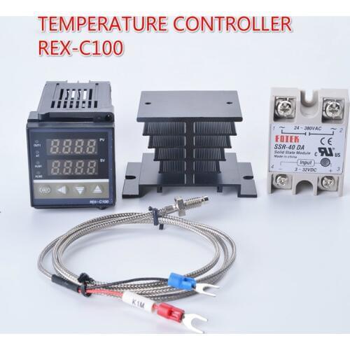 Digital PID Temperature Controller REX-C100 REX C100 Thermostat + 40DA SSR Relay+ K Thermocouple 1m Probe RKC